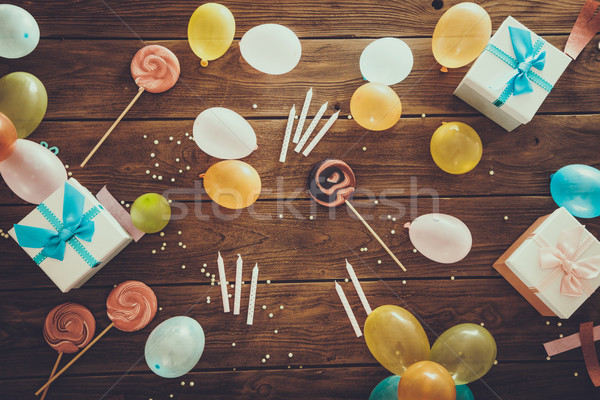 Birthday baloons and objects Stock photo © mythja