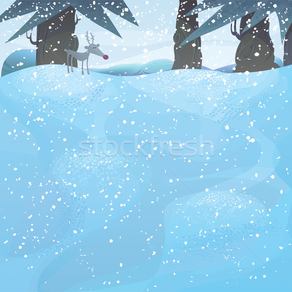 Vector winter landscape with pine trees and Rudolph Stock photo © mythja