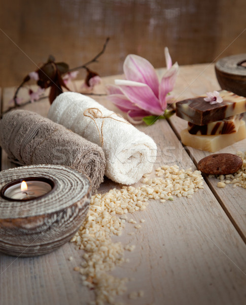 Natural spa Wellness săpun lumânări prosop Imagine de stoc © mythja