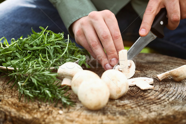 [[stock_photo]]: Cook · champignons · bois · bord