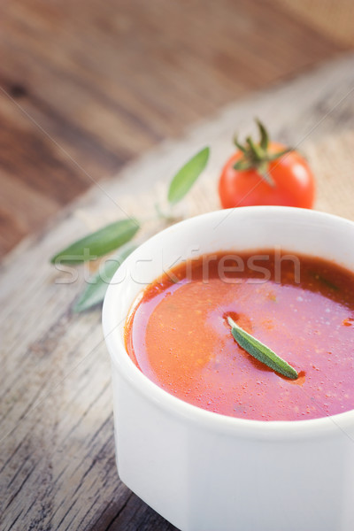 Stockfoto: Tomatensoep · vers · kerstomaatjes · kruiden · exemplaar · ruimte · voedsel