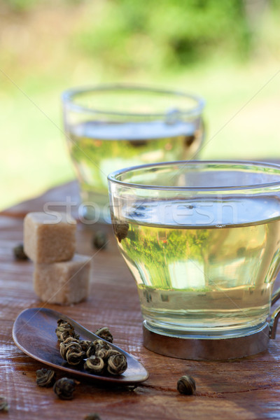 Tè verde zollette di zucchero tè acqua legno Foto d'archivio © mythja