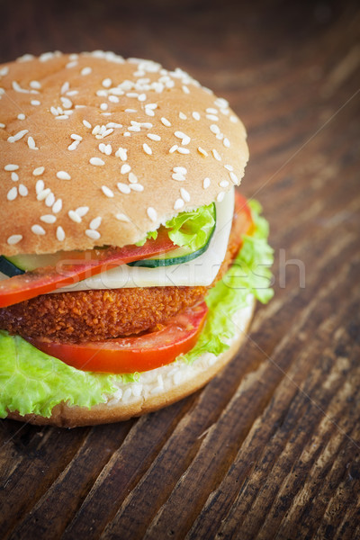 Stock foto: Brathähnchen · Fisch · burger · Sandwich · ungesundes · Essen · tief