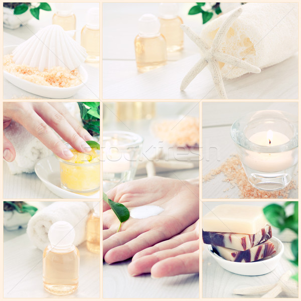 Spa manicure collage benessere prodotti di bellezza shampoo Foto d'archivio © mythja