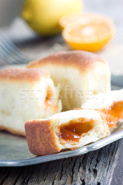 Finom lekvár tekercsek sült sütemény gyümölcs Stock fotó © mythja