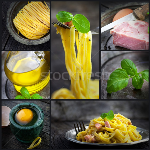 Pasta carbonara collage Stock photo © mythja