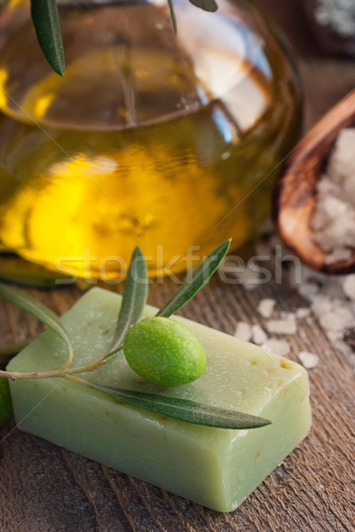 Stock photo: Natural spa setting with olive oil.