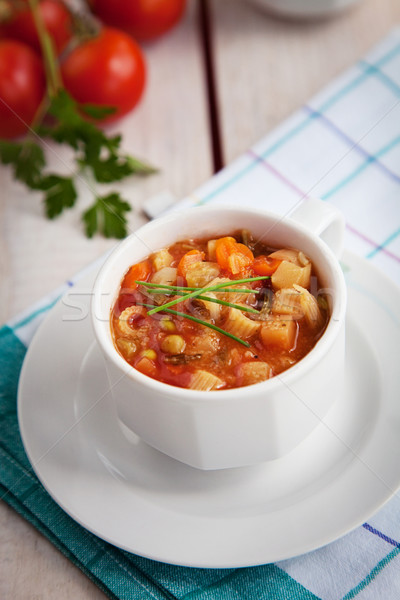 Zöldségleves vegetáriánus étel zöldség organikus leves tészta Stock fotó © mythja