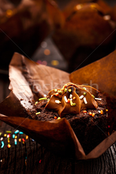 Ciocolată epocă alimente dulce desert lemn Imagine de stoc © mythja