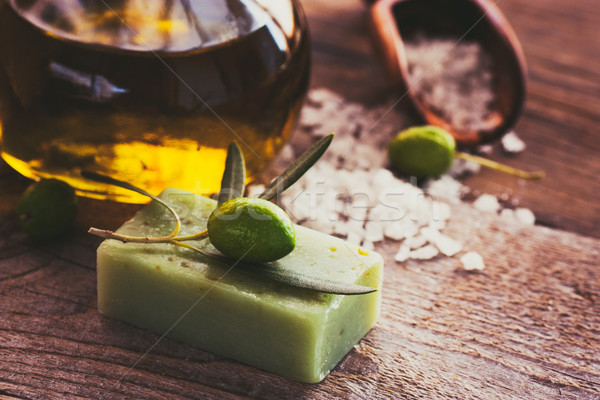 Stock photo: Natural spa setting with olive oil.