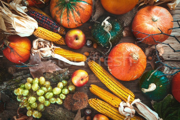 Najaar dankzegging dag vruchten voedsel achtergrond Stockfoto © mythja