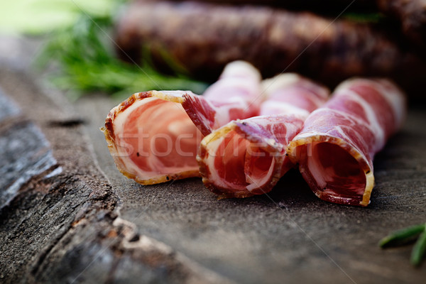 Ham varkensvlees koud hout rustiek prosciutto Stockfoto © mythja