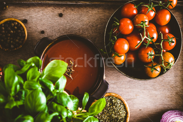 Soupe à la tomate maison tomates herbes épices confort [[stock_photo]] © mythja