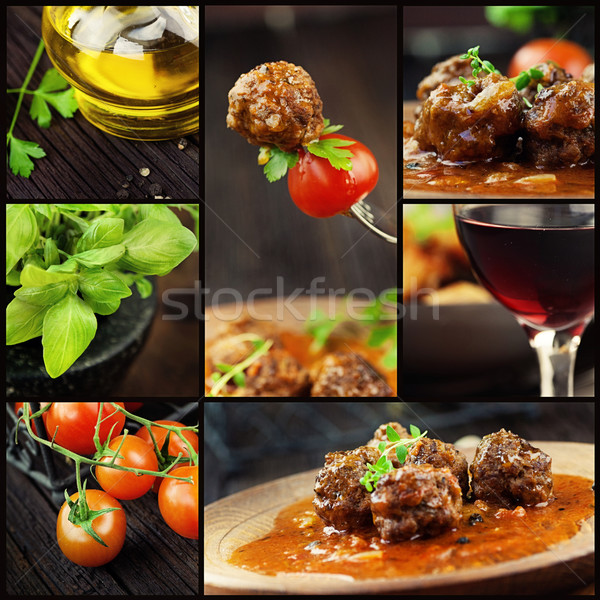 Food collage - meat balls Stock photo © mythja