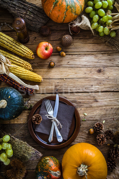 Stok fotoğraf: Şükran · Günü · akşam · yemeği · sonbahar · yemek · masası · meyve · plaka