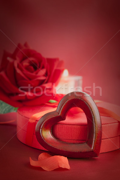 Stock photo: Red heart on present