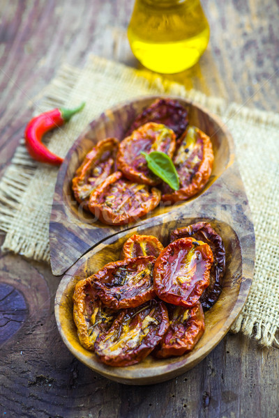 Stockfoto: Zon · gedroogd · tomaten · vegetarisch · eten · kruiden · knoflook