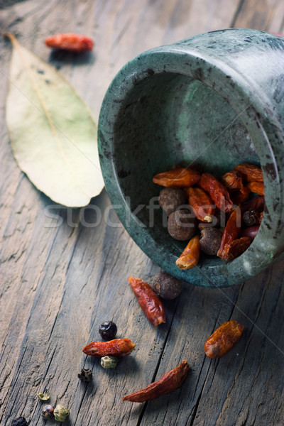 Wyschnięcia papryka hot przyprawy drewna liści Zdjęcia stock © mythja