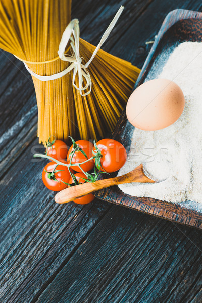 Pasta Zutaten Holz italienisch Kochen Vollkornbrot Stock foto © mythja