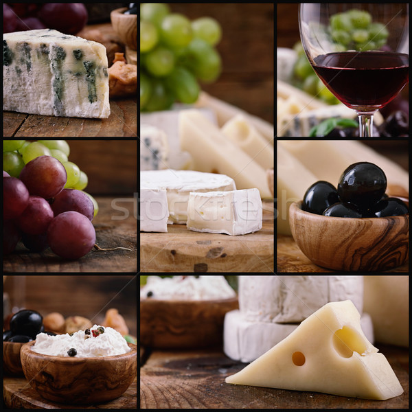 ストックフォト: チーズ · ワイン · コラージュ · レストラン · グルメ