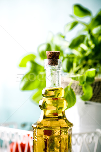 Olive oil and basil Stock photo © mythja