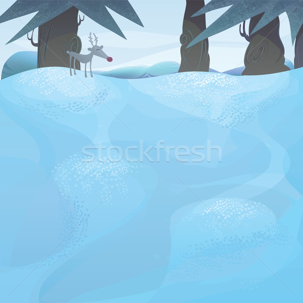 Vector winter landscape with pine trees and Rudolph Stock photo © mythja