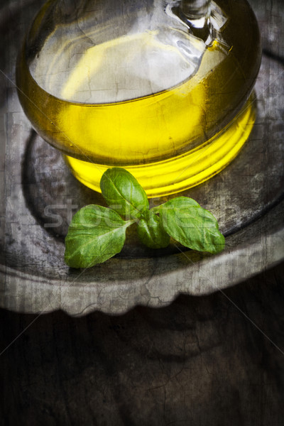 Olive oil and basil Stock photo © mythja
