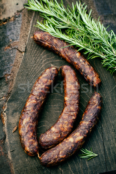 Chorizo salchicha salchichas secado madera rústico Foto stock © mythja