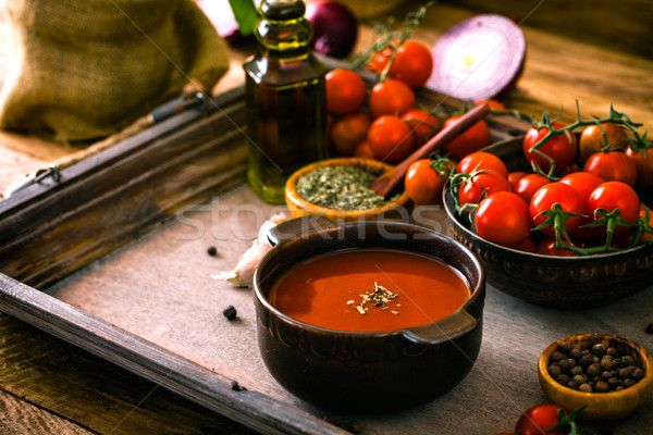 Tomatensoep eigengemaakt tomaten kruiden specerijen comfort Stockfoto © mythja