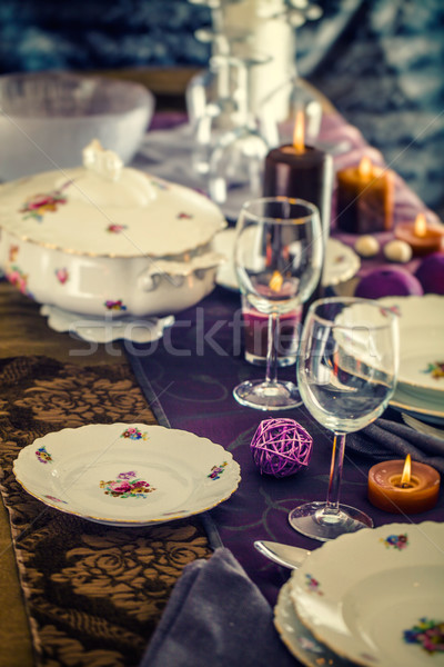 表 餐桌 晚餐 優雅 地方 花 商業照片 © mythja