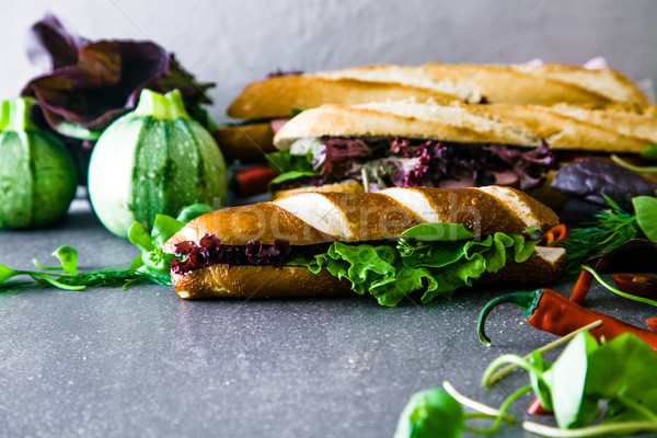 Foto stock: Sanduíche · legumes · fast-food · comida · fundo · clube