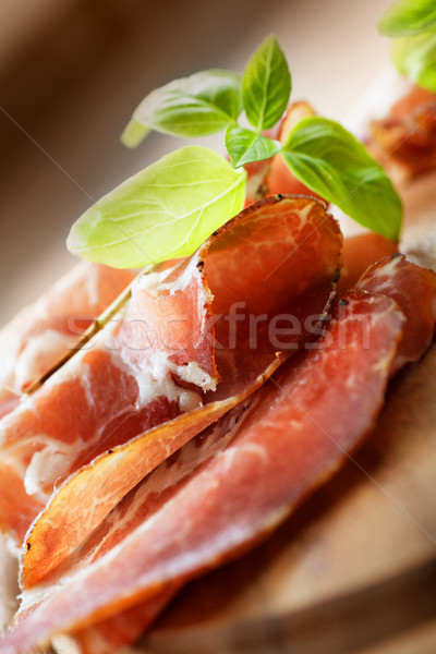 [[stock_photo]]: Séché · porc · salami · jambon · herbes · bois