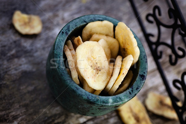 Stockfoto: Gedroogd · banaan · vruchten · gezond · eten · houten · eten