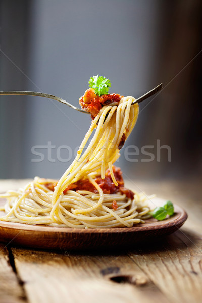 Pasta salsa di pomodoro cucina italiana olive guarnire foglia Foto d'archivio © mythja