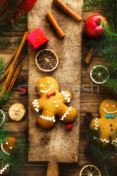 Gingerbread man on wood Stock photo © mythja