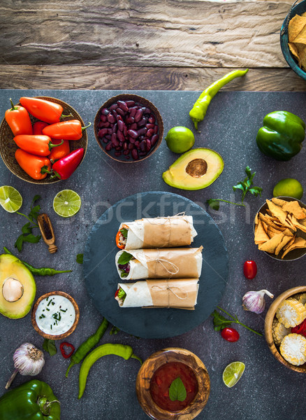 Tortilla groenten Mexicaanse taco nachos hout Stockfoto © mythja