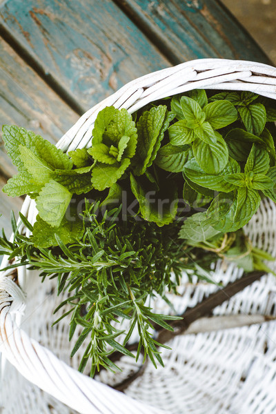 Fresh herbs in basket Stock photo © mythja