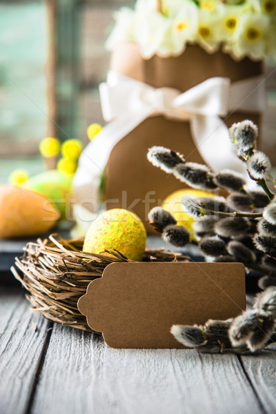 Ostern Holz Ostereier farbenreich Urlaub Eier Stock foto © mythja