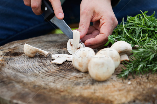 Kok champignons hout boord Stockfoto © mythja