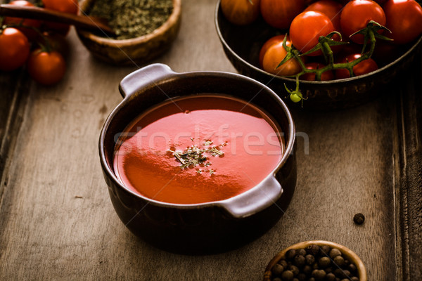 томатный суп древесины домашний помидоров травы специи Сток-фото © mythja