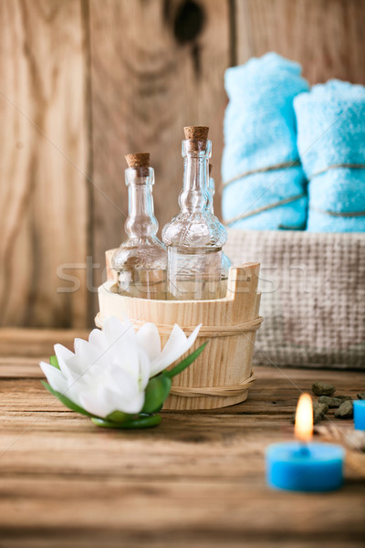 Spa Wellness Blumen Handtücher Natur Produkte Stock foto © mythja