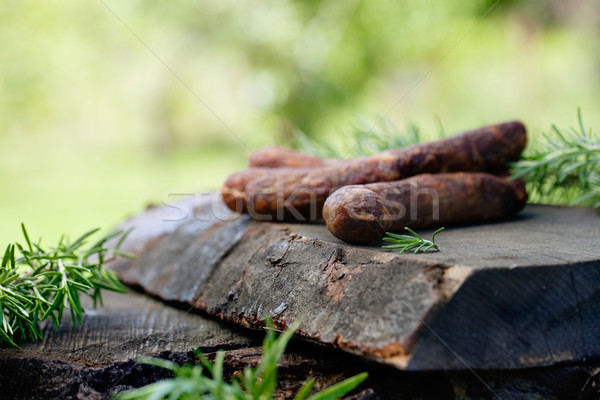 Chorizo Wurst Würstchen getrocknet Holz rustikal Stock foto © mythja