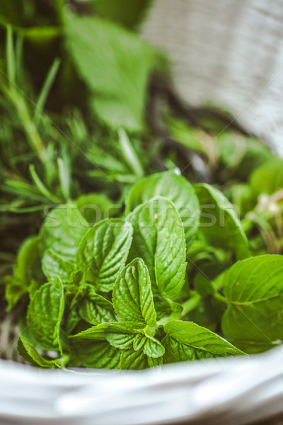 Fresh herbs in basket Stock photo © mythja