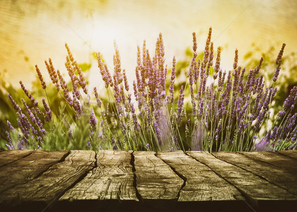 Wooden table with lavender Stock photo © mythja