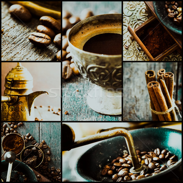 [[stock_photo]]: Café · collage · détails · antique · grains · de · café