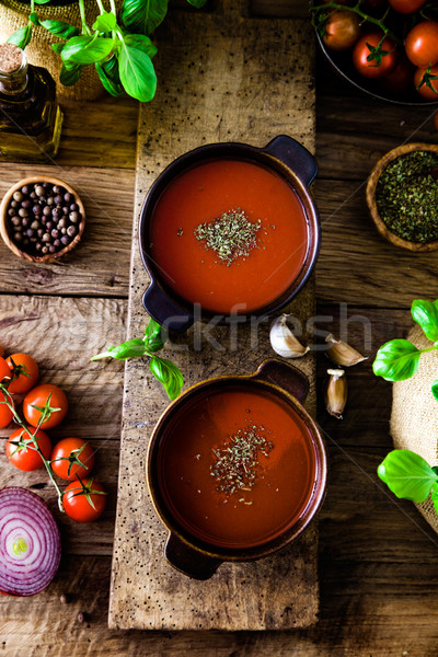 Soupe à la tomate huile d'olive basilic nourriture végétarienne alimentaire vie [[stock_photo]] © mythja