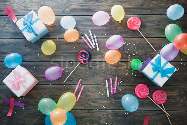 Birthday baloons and objects Stock photo © mythja