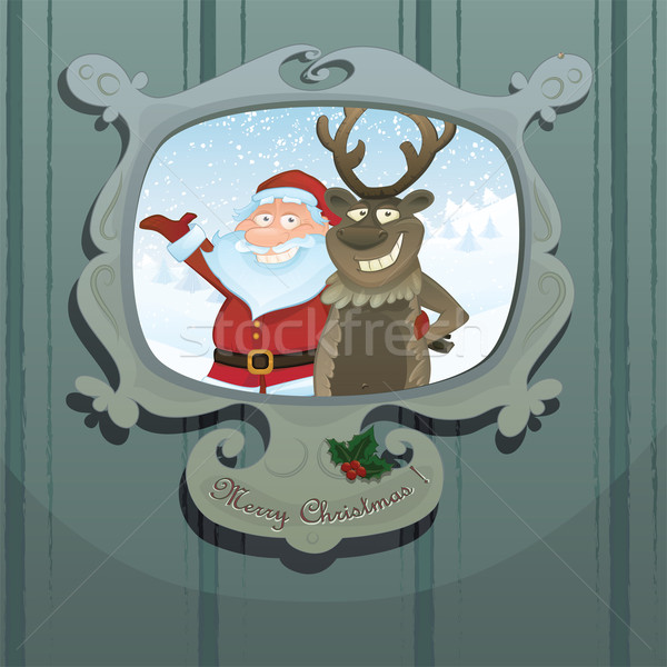 Vector Christmas illustration  with Santa and Rudolph Stock photo © mythja
