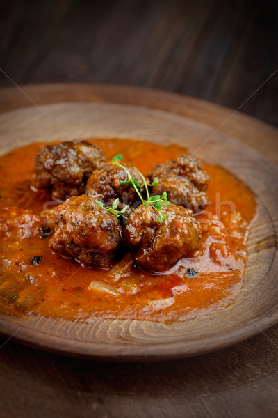 Hús golyók olasz főzés marhahús koktélparadicsom Stock fotó © mythja