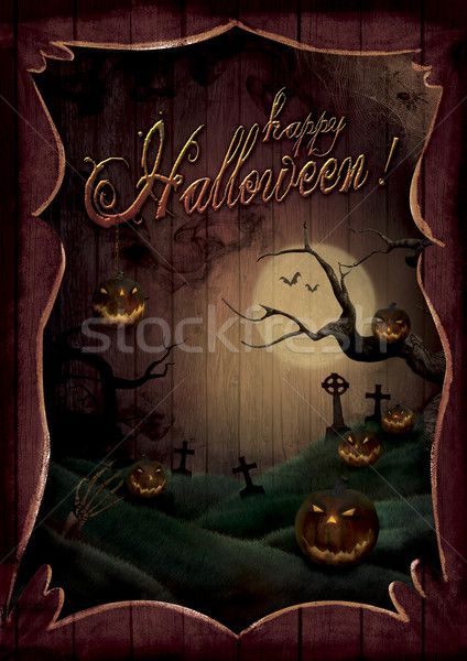 Stockfoto: Halloween · ontwerp · pompoenen · theater · kaart